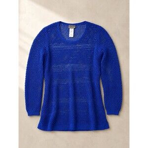 Tommy Bahama Blue Crochet Knit Swim Cover Up Tunic Cotton Linen Beach Sweater